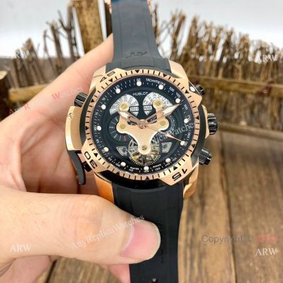 Fake Hublot Geneve Big Bang Perpetual Calendar Men Watch Black Dial Rose Gold 46mm